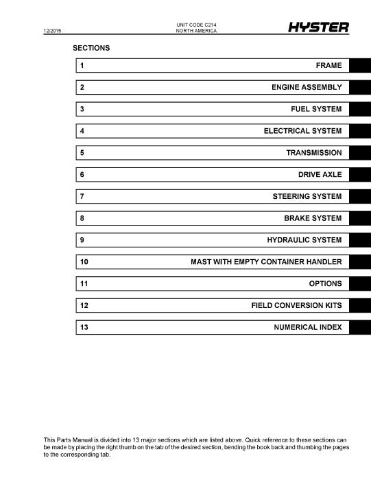 Hyster H400HD-EC, H450HD-EC, H450HDS-EC, H500HD-EC (C214) Forklift Parts Manual PDF Download