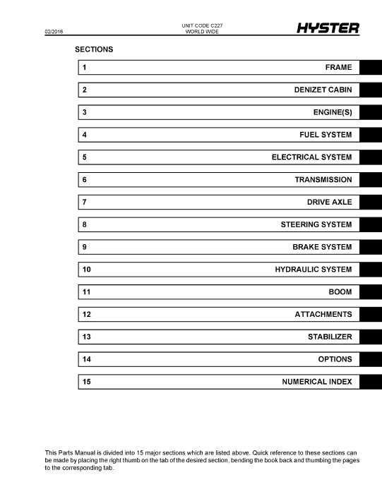 Hyster HR45-27, HR45-31,HR45-40S, HR45-36L,HR45-40LS, HR45LSX (C227) Forklift Parts Manual PDF Download