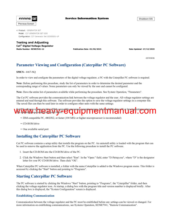 Download Caterpillar C27 GENERATOR SET Service Repair Manual GDS