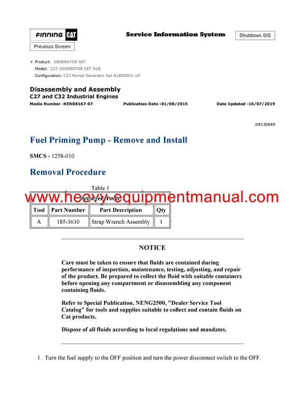 Download Caterpillar C27 GENERATOR SET Service Repair Manual N1B
