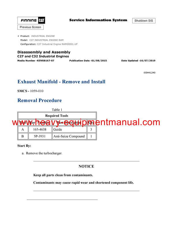 Download Caterpillar C27 INDUSTRIAL ENGINE Service Repair Manual RAM