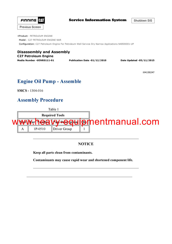 Download Caterpillar C27 PETROLEUM ENGINE Service Repair Manual NAR