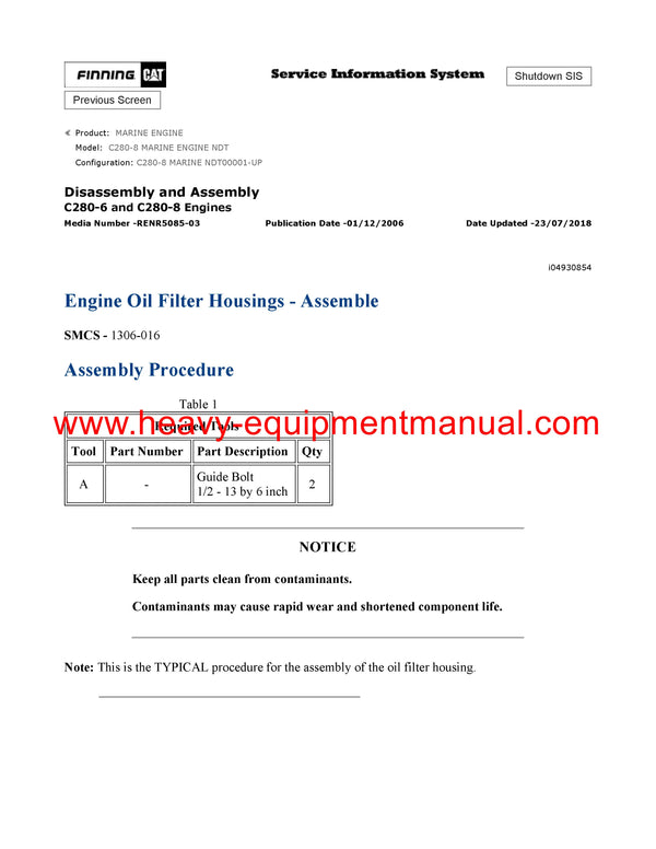 Download Caterpillar C280-8 MARINE ENGINE Service Repair Manual NDT
