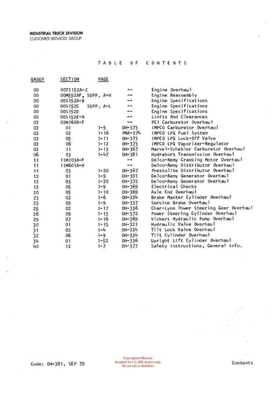 Clark C300 356 (OH-381) Forklift Overhaul Manual - PDF Download