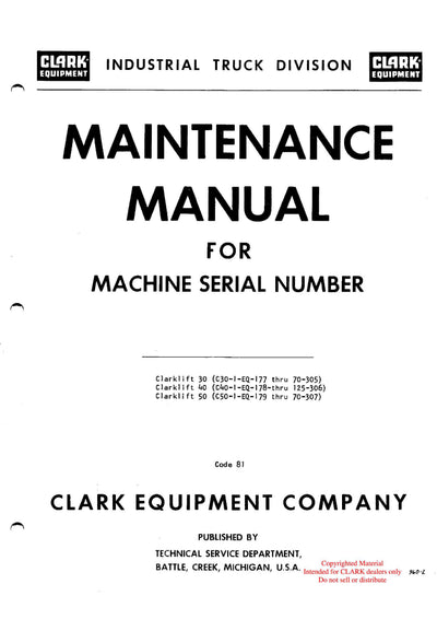 Clark C 30 40 50 (OCM-81) Forklift Maintenance Manual - PDF Download