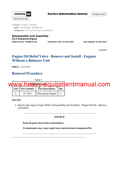 DOWNLOAD CATERPILLAR C4.4 ENGINE - MACHINE SERVICE REPAIR MANUAL 444