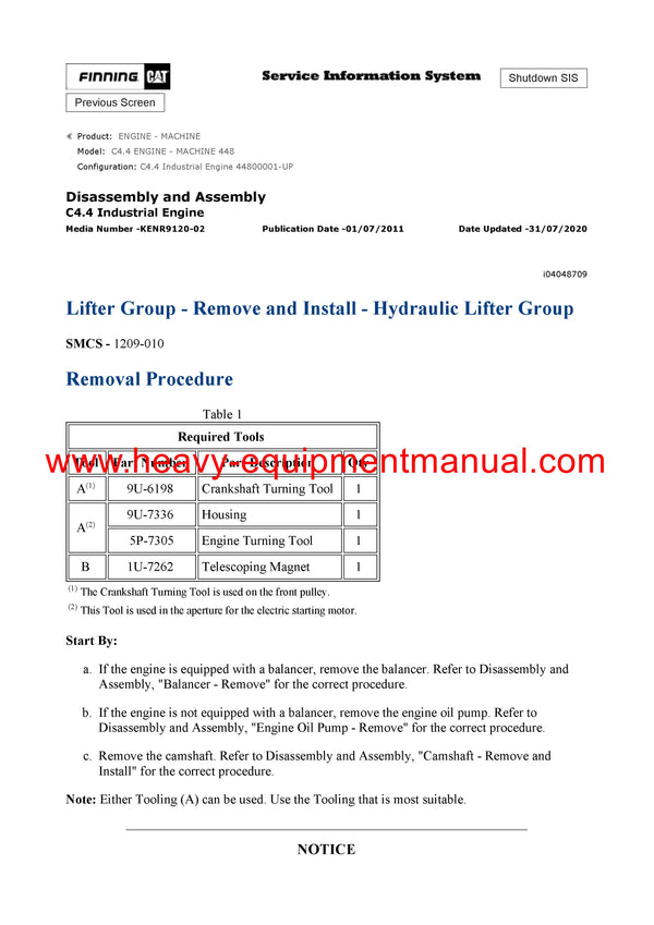 DOWNLOAD CATERPILLAR C4.4 ENGINE - MACHINE SERVICE REPAIR MANUAL 448