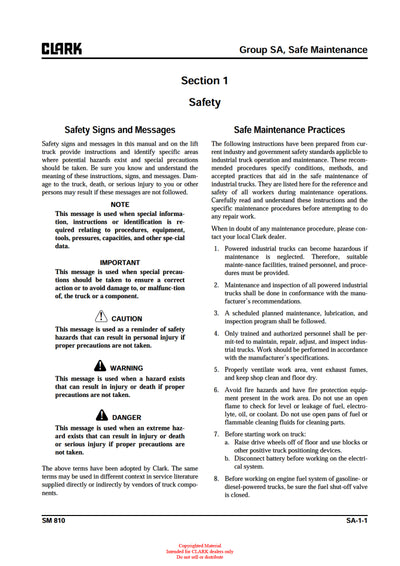 Clark C 40 45 50s 55s D L (SM-810) Forklift Service Repair Manual - PDF Download