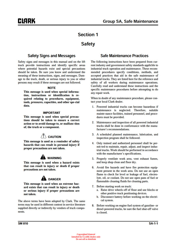 Clark C 40 45 50s 55s D L (SM-810) Forklift Service Repair Manual - PDF Download