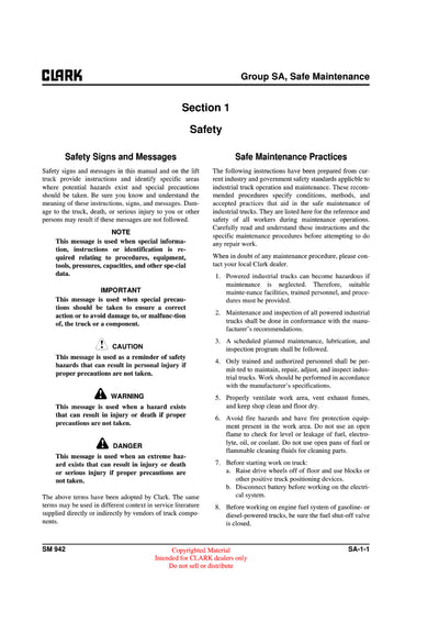 Clark C 40 45 50s 55s D L (SM-942) Forklift Service Repair Manual - PDF Download