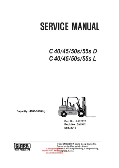 Clark C 40 45 50s 55s D L (SM-942) Forklift Service Repair Manual - PDF Download