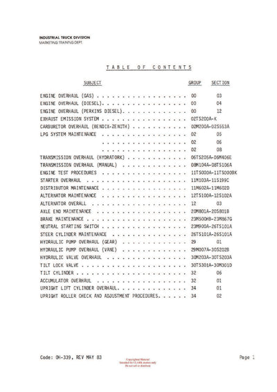 Clark C500 (OH-339) Forklift Overhaul Manual - PDF Download