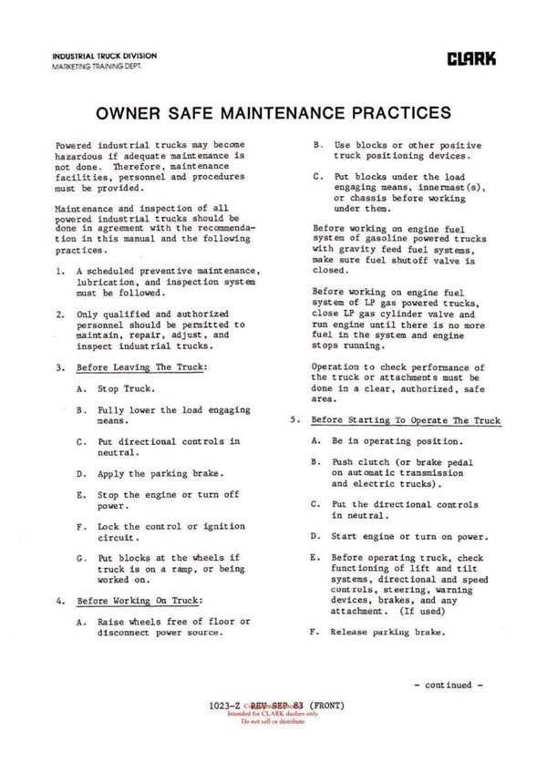 Clark C500 (OH-370) Forklift Overhaul Manual - PDF Download