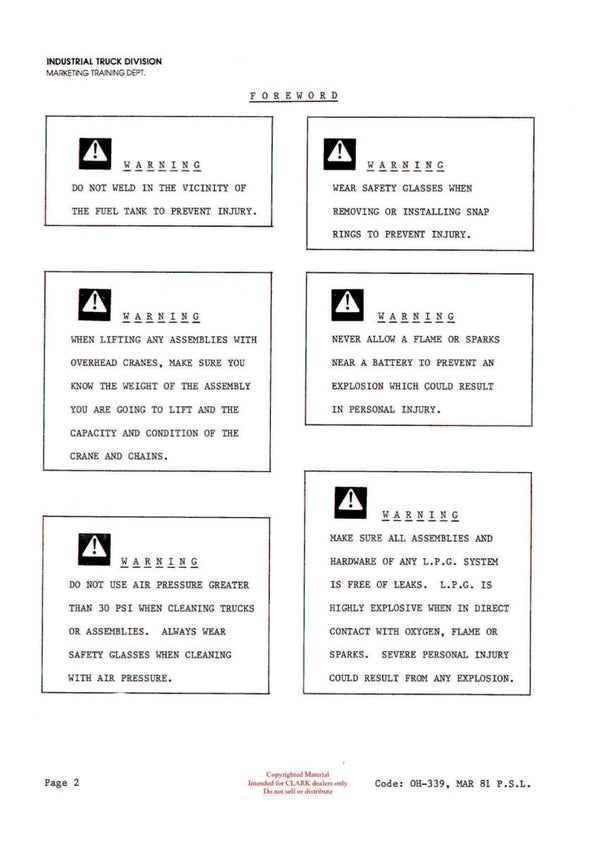 Clark C500 (OH-370) Forklift Overhaul Manual - PDF Download