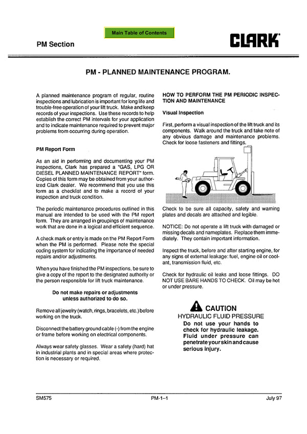 Clark C500 Y180-200-225S-225L-250S-250L-300S-300L-350 (SM-575) Forklift Service Repair Manual - PDF Download