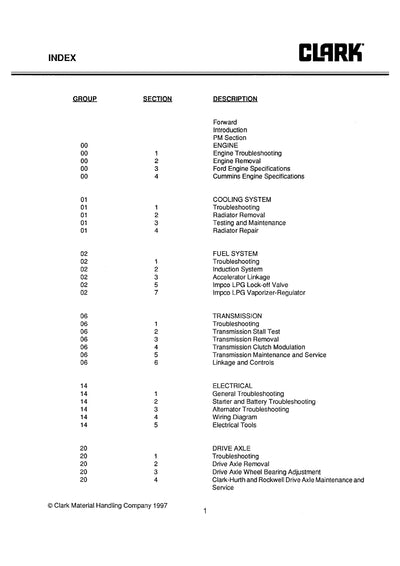 Clark C500 Y180-200-225S-225L-250S-250L-300S-300L-350 (SM-575) Forklift Service Repair Manual - PDF Download