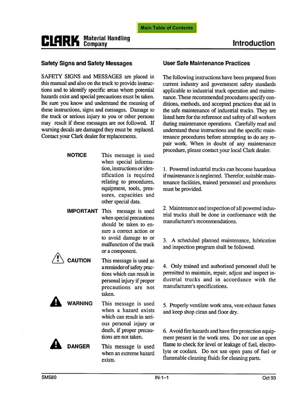 Clark C500 Y950CH (SM-580) Forklift Service Repair Manual - PDF Download