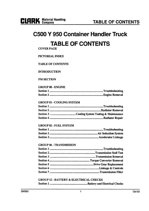 Clark C500 Y950CH (SM-580) Forklift Service Repair Manual - PDF Download
