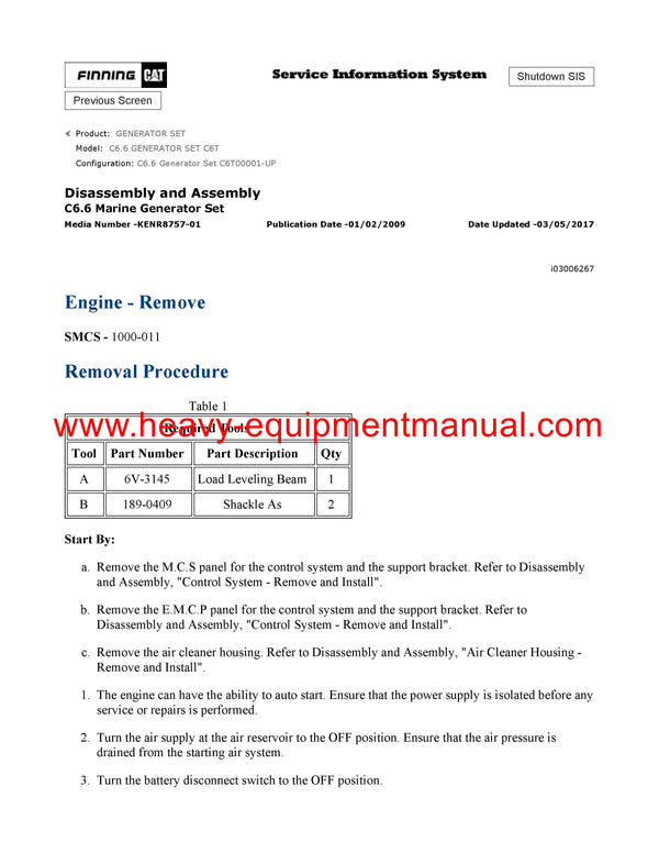 Download Caterpillar C6.6 GENERATOR SET Service Repair Manual C6T