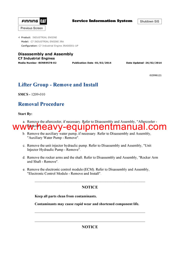 DOWNLOAD CATERPILLAR C7 INDUSTRIAL ENGINE SERVICE REPAIR MANUAL JRA