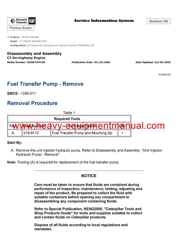 DOWNLOAD CATERPILLAR C7 TRUCK ENGINE SERVICE REPAIR MANUAL FMM