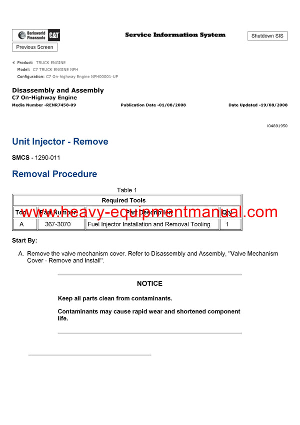 Download Caterpillar C7 TRUCK ENGINE Service Repair Manual NPH