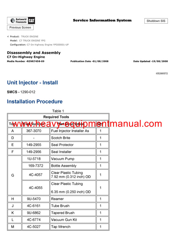 DOWNLOAD CATERPILLAR C7 TRUCK ENGINE SERVICE REPAIR MANUAL YPG