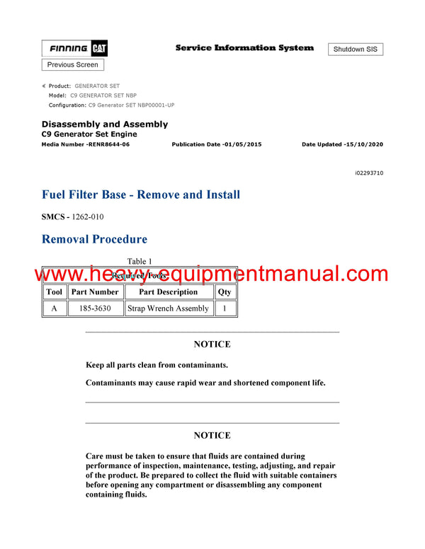 Download Caterpillar C9 GENERATOR SET Service Repair Manual NBP