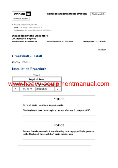 DOWNLOAD CATERPILLAR C9 INDUSTRIAL ENGINE SERVICE REPAIR MANUAL JLW