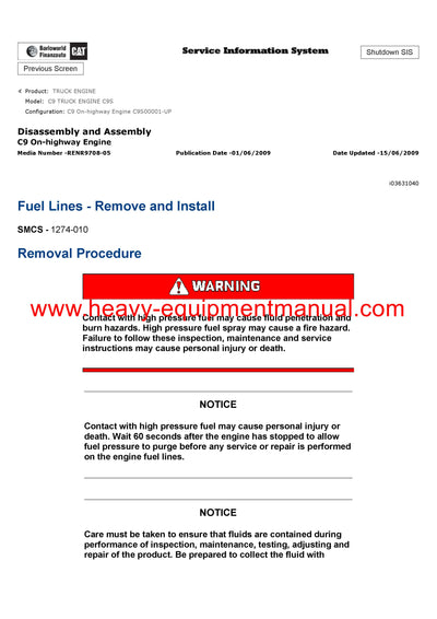 DOWNLOAD CATERPILLAR C9 TRUCK ENGINE SERVICE REPAIR MANUAL C9S