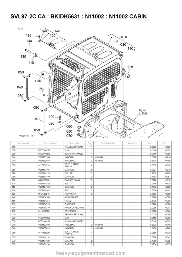 Kubota SVL97-2 Skid Steer Loader Parts Manual
