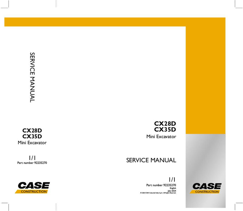CASE CX28D, CX35D Mini Excavator Service Manual (2024)