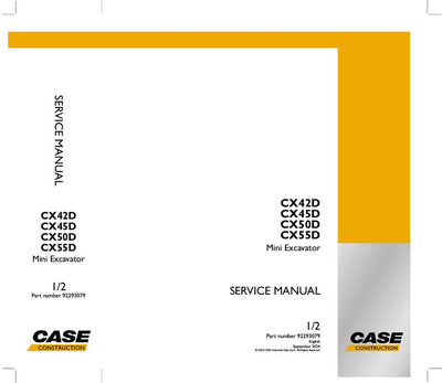 CASE CX42D, CX45D, CX50D, CX55D Mini Excavator Service Manual (2024)