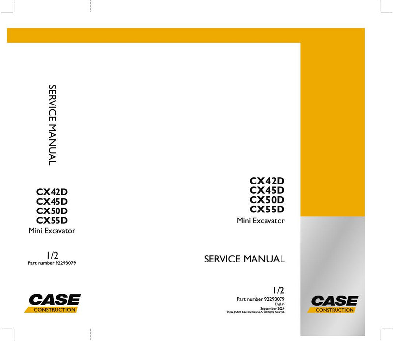 CASE CX42D, CX45D, CX50D, CX55D Mini Excavator Service Manual (2024)