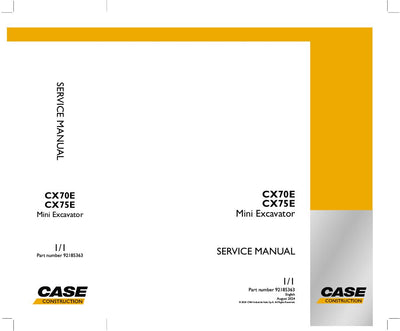 CASE CX70E, CX75E Mini Excavator Service Manual (2024)