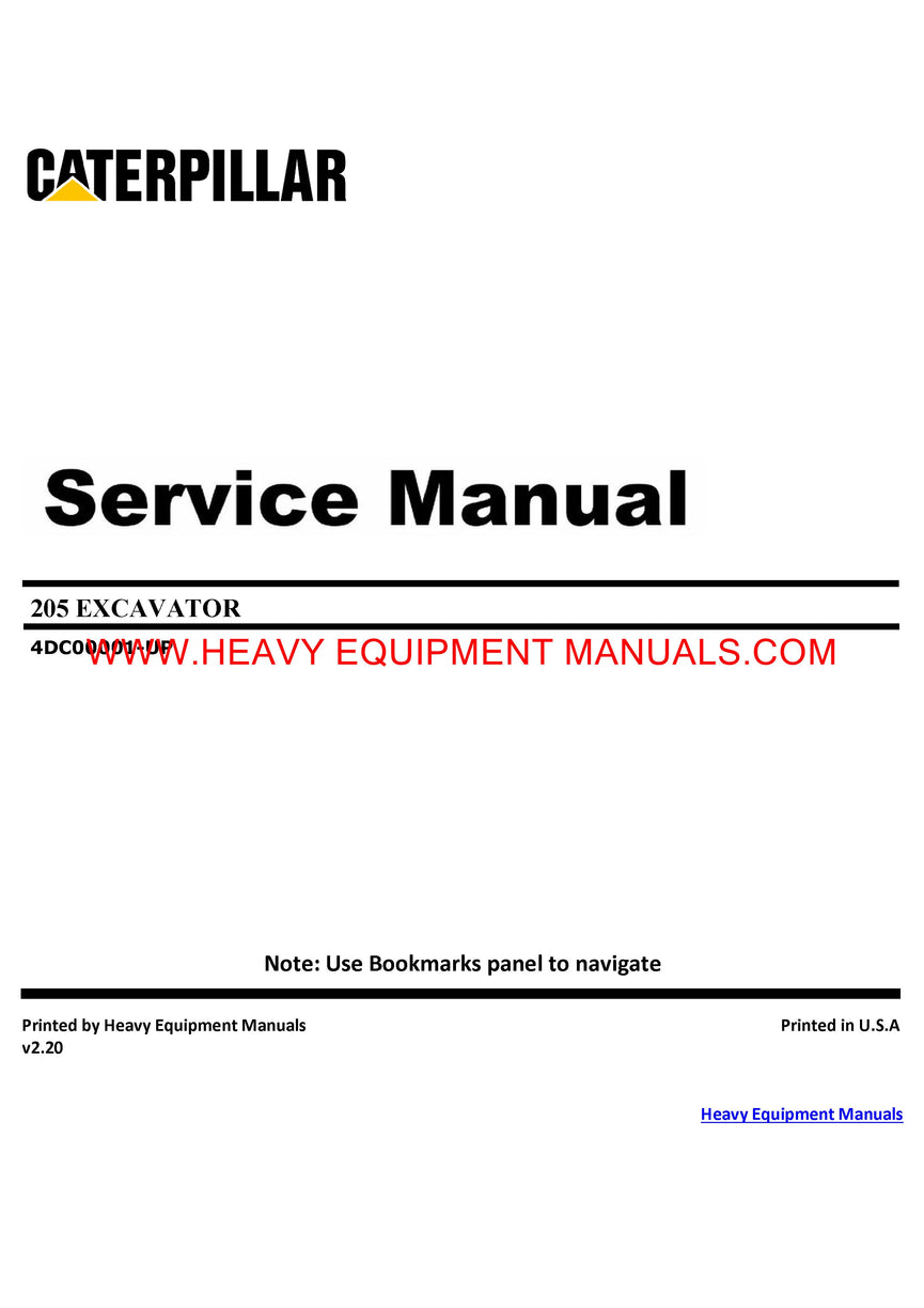 Caterpillar 205 EXCAVATOR Full Complete Service Repair Manual 4DC