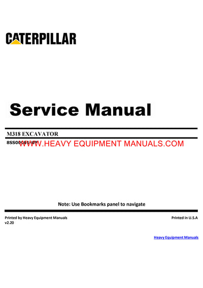 DOWNLOAD CATERPILLAR M318 WHEELED EXCAVATOR SERVICE REPAIR MANUAL 8SS