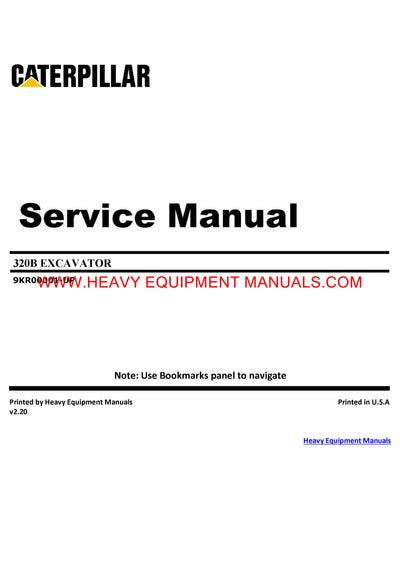 DOWNLOAD CATERPILLAR 320B EXCAVATOR SERVICE REPAIR MANUAL 9KR