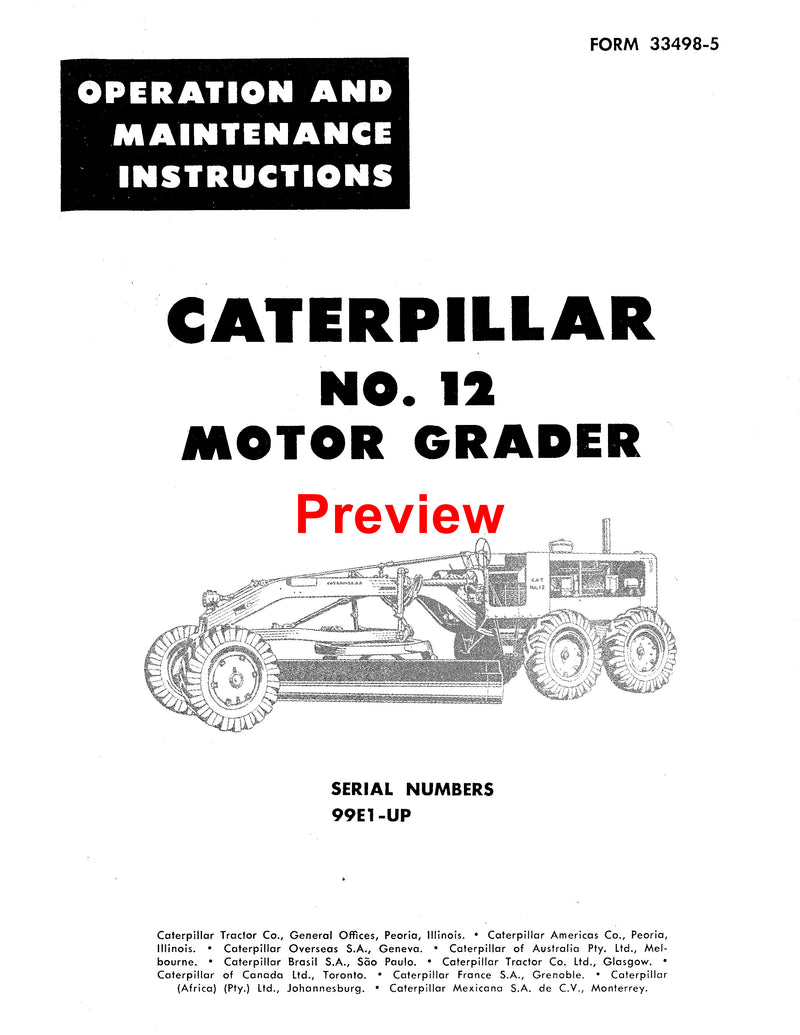 DOWNLOAD CATERPILLAR 12E MOTOR GRADER OPERATION AND MAINTENANCE MANUAL 99E