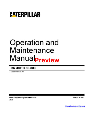 DOWNLOAD CATERPILLAR 12G MOTOR GRADER OPERATION AND MAINTENANCE MANUAL 3WC