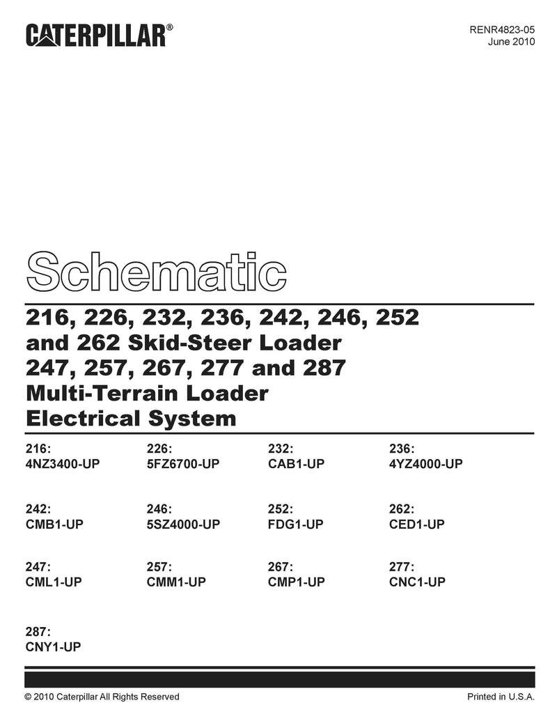 Caterpillar 216 Skid Steer Loader Electrical & Hydraulic Schematic Manual 4NZ00001-03399
