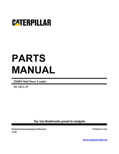 CATERPILLAR 226B3 SKID STEER LOADER PARTS MANUAL DXZ