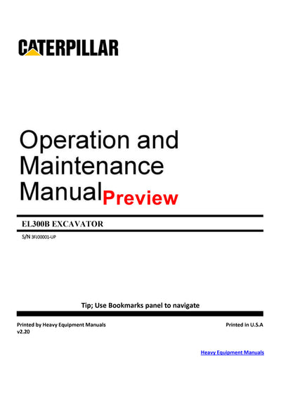 DOWNLOAD CATERPILLAR EL300B EXCAVATOR OPERATION AND MAINTENANCE MANUAL 3FJ