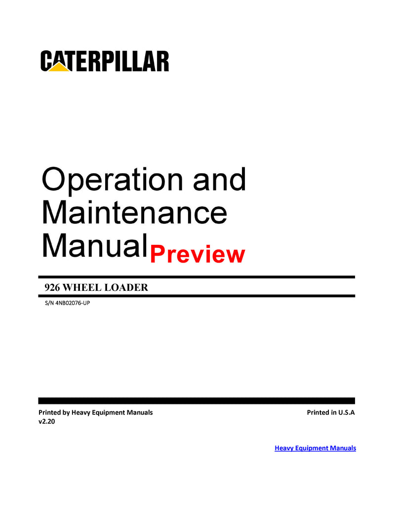 DOWNLOAD CATERPILLAR 926E WHEEL LOADER OPERATION AND MAINTENANCE MANUAL 4NB