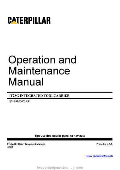 DOWNLOAD CATERPILLAR IT28G INTEGRATED TOOLCARRIER OPERATION AND MAINTENANCE MANUAL 9AR