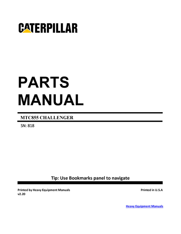 CATERPILLAR MTC855 CHALLENGER PARTS LIST MANUAL 81800001-UP