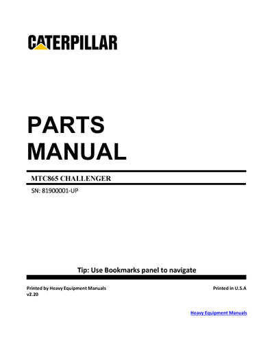 CATERPILLAR MTC865 CHALLENGER PARTS LIST MANUAL 81900001-UP