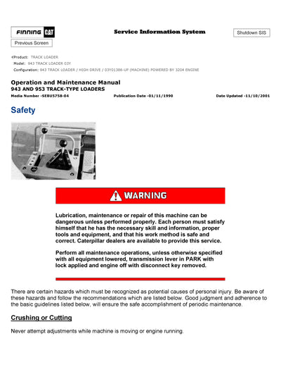 DOWNLOAD CATERPILLAR 943 TRACK LOADER OPERATION AND MAINTENANCE MANUAL 03Y