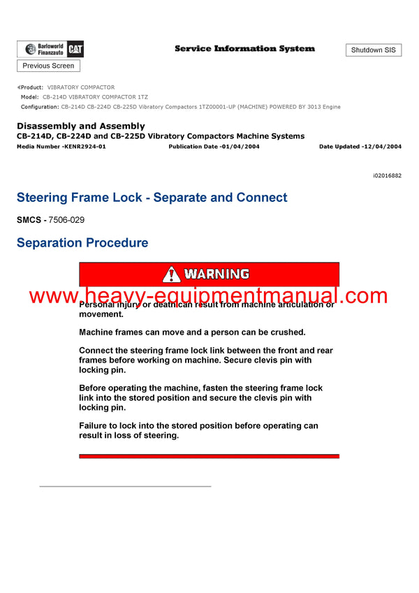 DOWNLOAD CATERPILLAR CB-214D VIBRATORY COMPACTOR SERVICE REPAIR MANUAL 1TZ