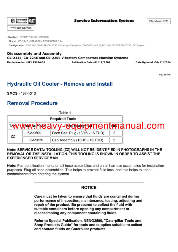 DOWNLOAD CATERPILLAR CB-214E VIBRATORY COMPACTOR SERVICE REPAIR MANUAL 214